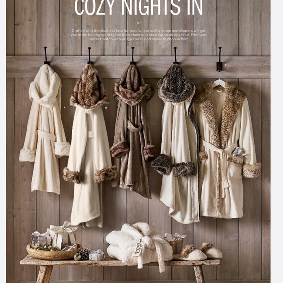 EUC Pottery Barn Cream Robe with Faux Fur Leopard Trim, size Large. Stunning. - Picture 11 of 11